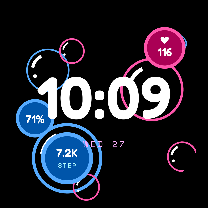 Bubble Bath watch face, wrist-raised state